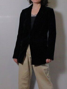 Open Edit Relaxed Velvet Blazer Navy Blue XXS